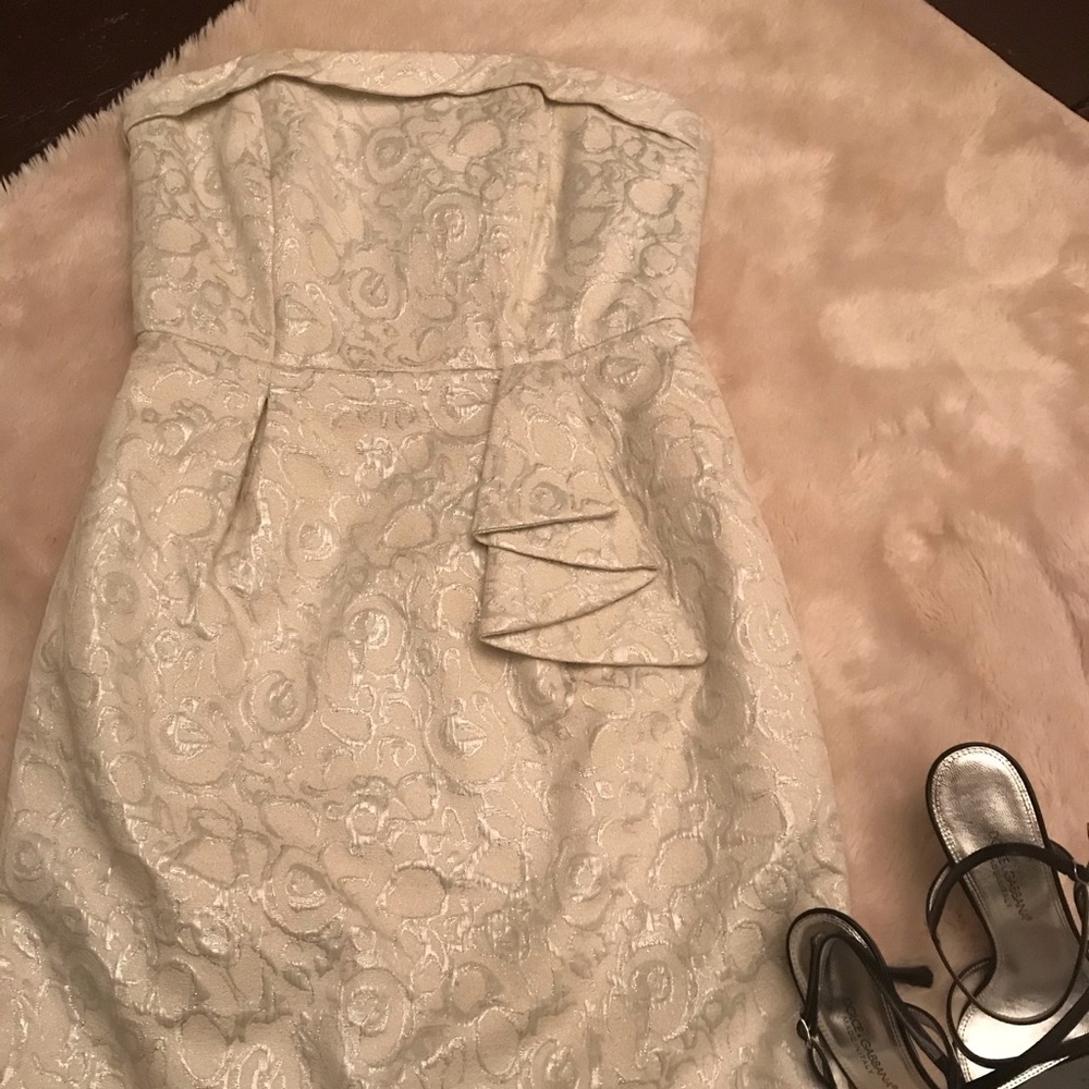 J. Taylor creme -silver strapless dress